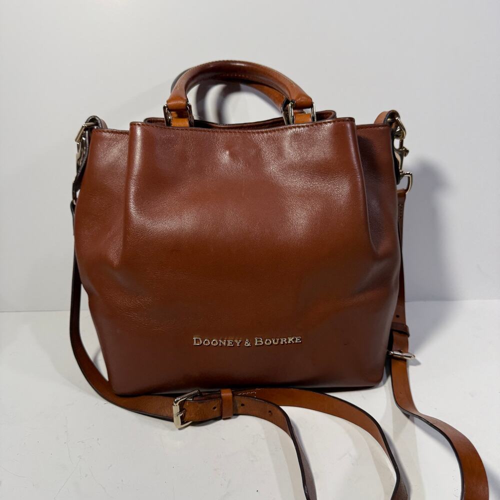 Dooney & Bourke Florentine City Barlow Chestnut Brown Leather Crossbody Satchel